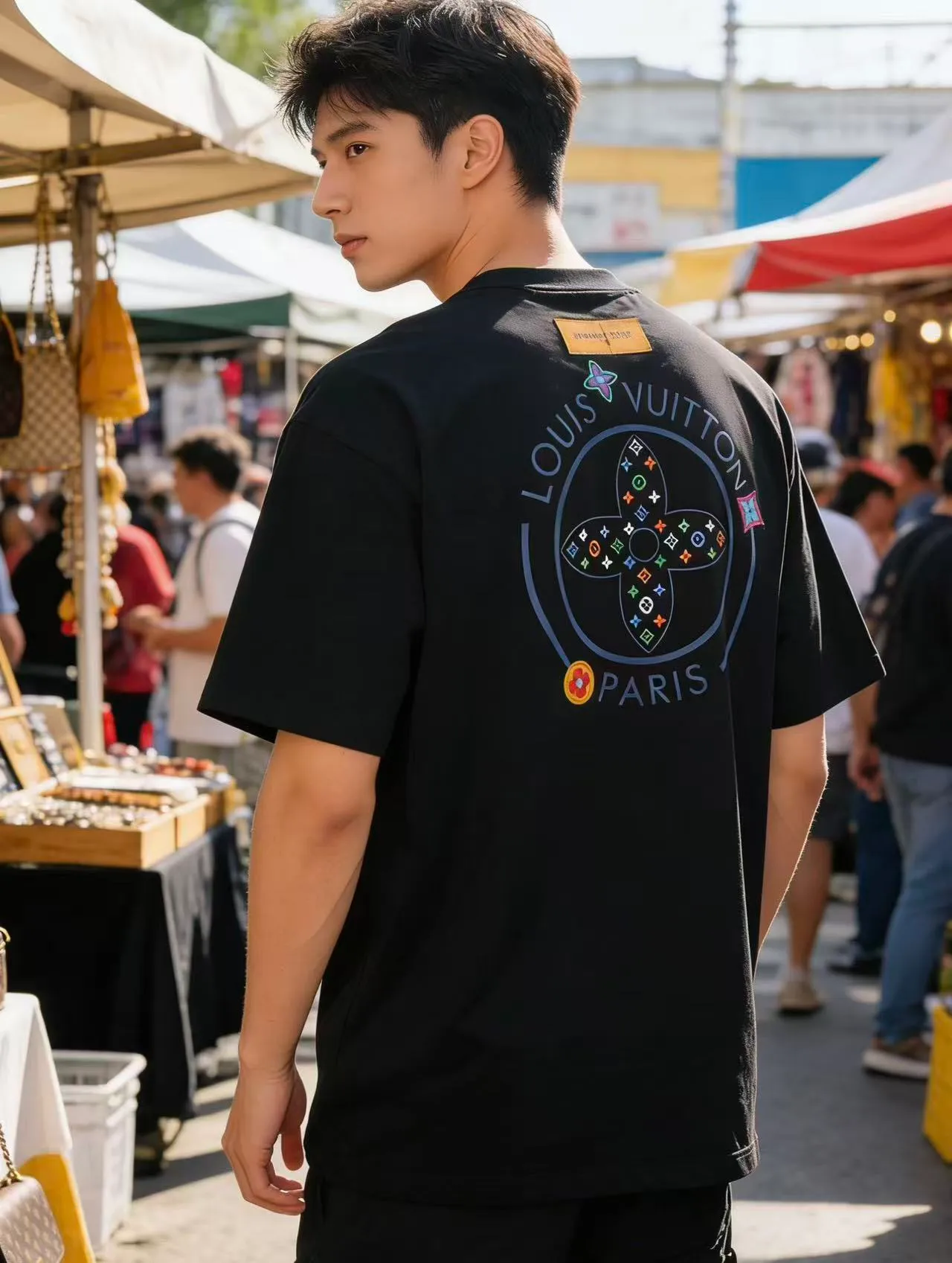 Louis Vuitton/Louis Vuitton colorful three-flower embroidered short sleeves